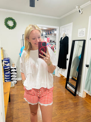 Red Gingham Elastic Waist Shorts w/ Drawstring