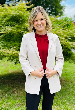 OATMEAL SOLID FOLDED SLEEVE BLAZER Final Sale