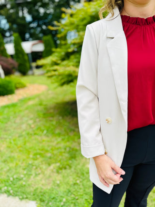 OATMEAL SOLID FOLDED SLEEVE BLAZER Final Sale
