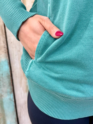 Curvy Dk Green Pigment Dyed French Terry Pullover w/ Pockets