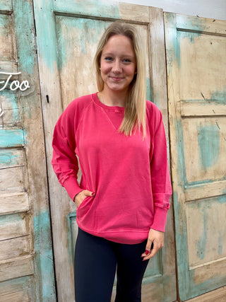 Dk Red Pigment Dyed French Terry Pullover w/ Pockets
