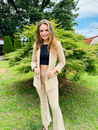 KHAKI SOLID FOLDED SLEEVE BLAZER Final Sale