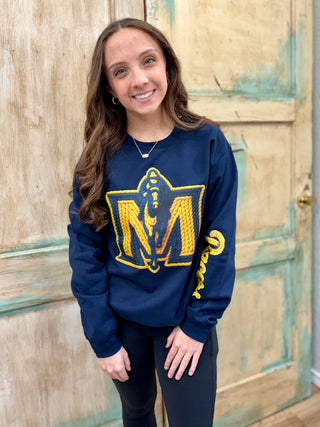 Faux Crocheted Murray Sweatshirt on Navy with Sleeve