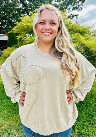 CURVY MUSHROOM FLOWER PATCH WASHED TERRY KNIT PULLOVER Final Sale