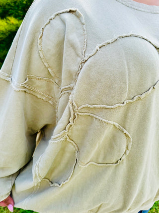 CURVY MUSHROOM FLOWER PATCH WASHED TERRY KNIT PULLOVER Final Sale