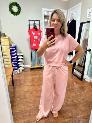 Pink Short Sleeve Top and Drawstring Pant Set