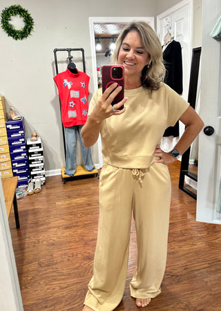 Mocha Short Sleeve Top and Drawstring Pant Set