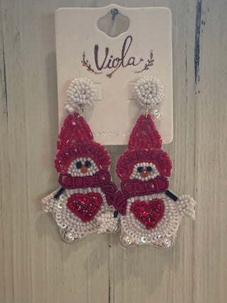 Snowman Seed Beaded Earrings