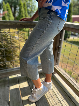 Judy Blue MidRise Tummy Control Raw Hem Crop Wide Denim