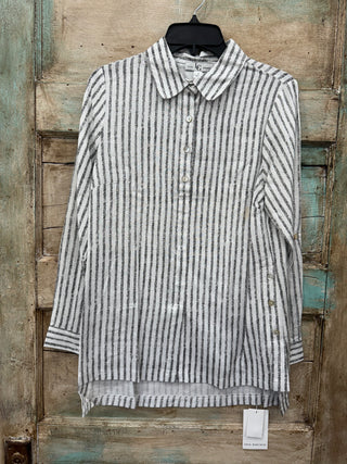 Long Sleeve Notch Collar Striped Blouse