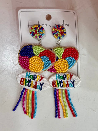 Happy Birthday Seed Beaded Balloon Earrings