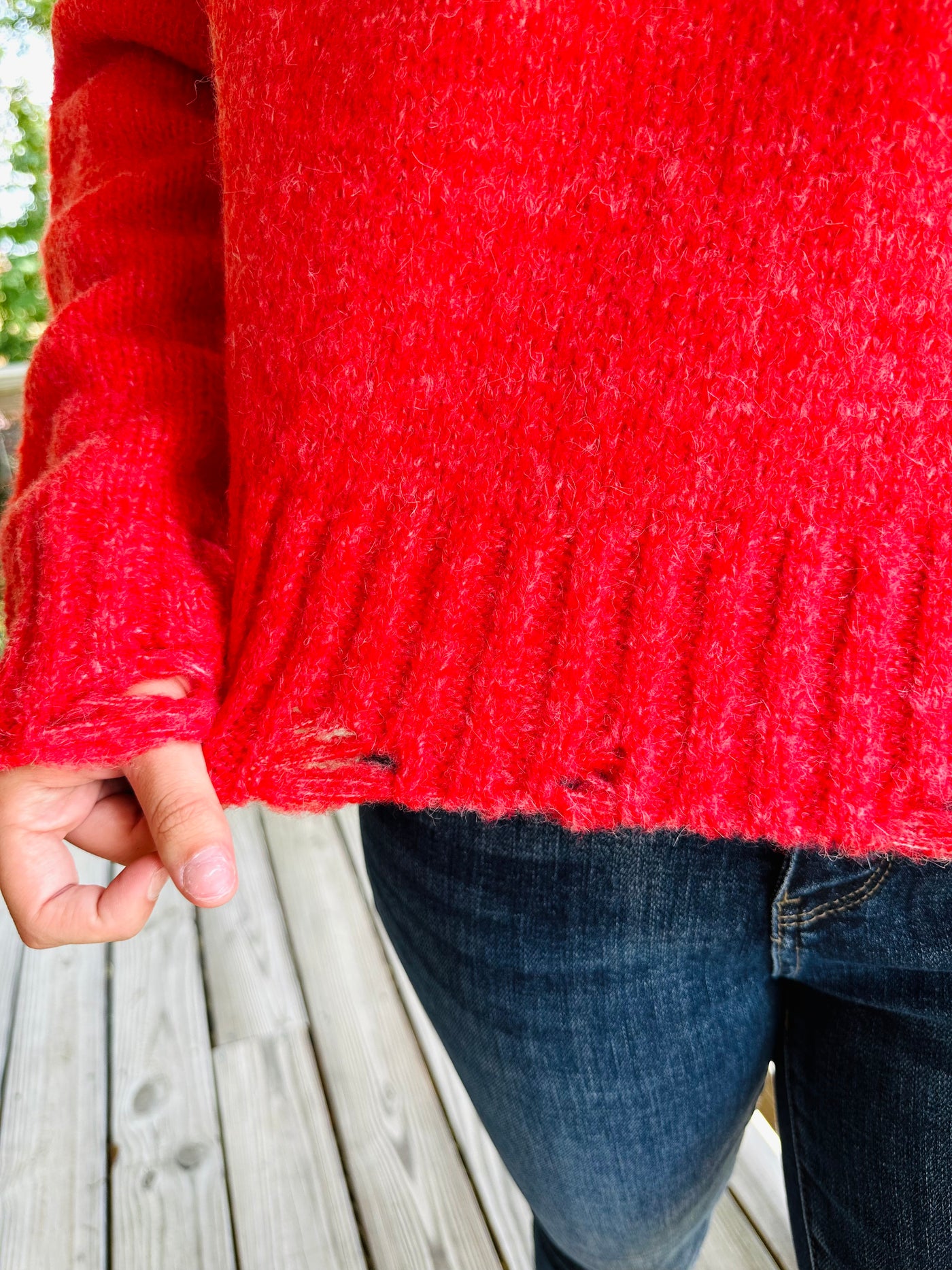 Red Mock Neck Solid Cozy Sweater Top w/ Distressed Hem Final Sale