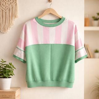 Exposed Seam Pink Striped Ribbed Top FINAL SALE