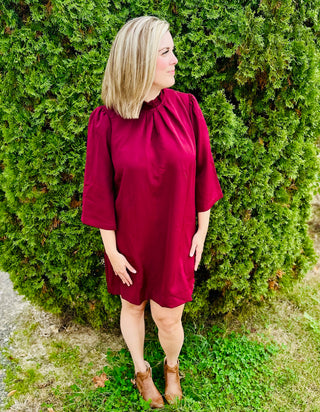 Sangria High Ruffle Neck Dress Final Sale