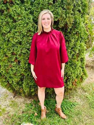 Sangria High Ruffle Neck Dress Final Sale