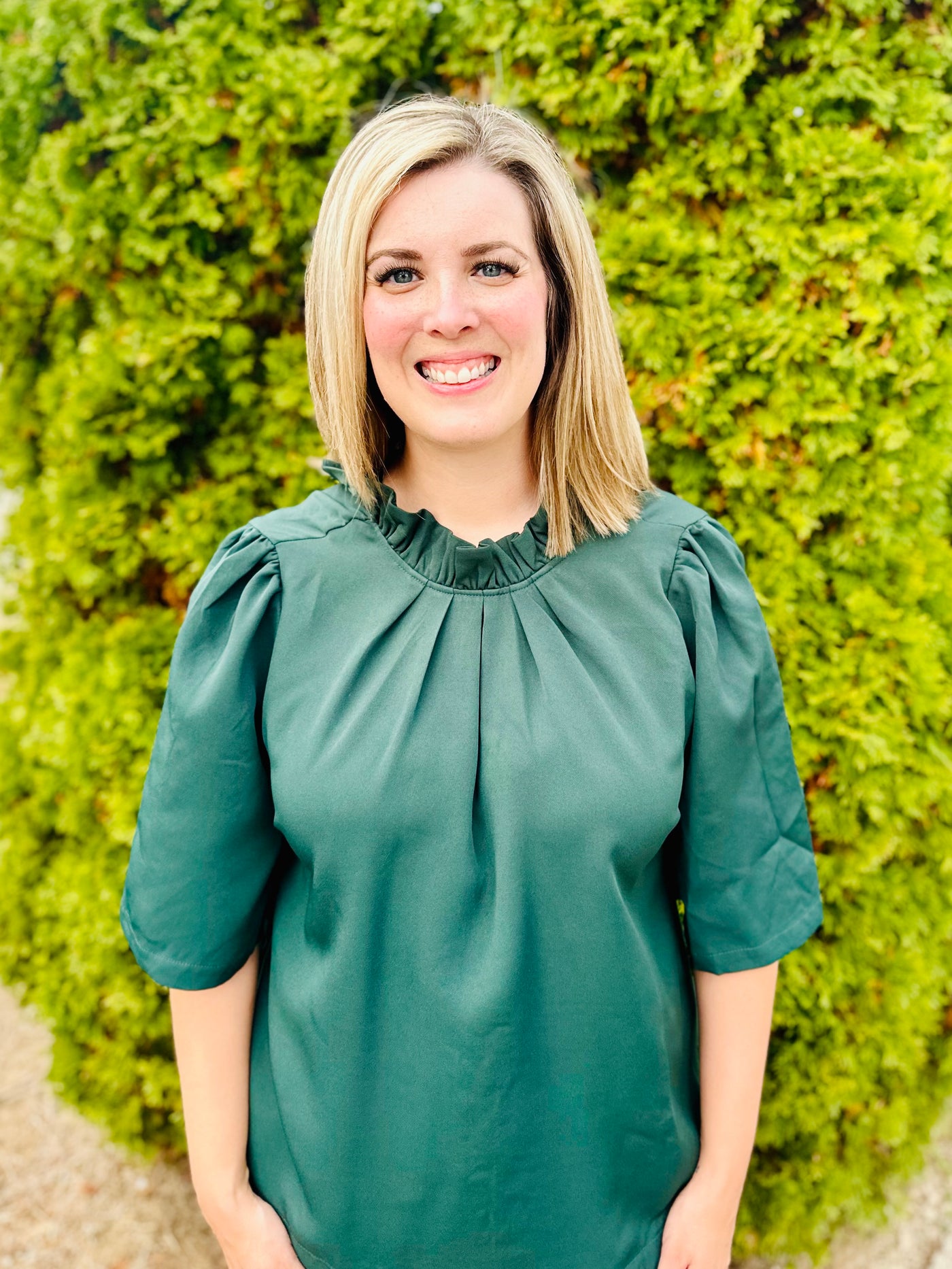 Forest Green Bell Sleeve Top with Back Bow Tie