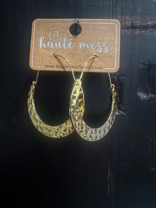 Tarnish Resistant Hammered Gold Half Circle Earrings