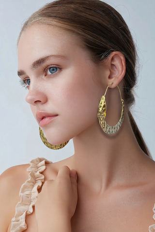 Tarnish Resistant Hammered Gold Half Circle Earrings