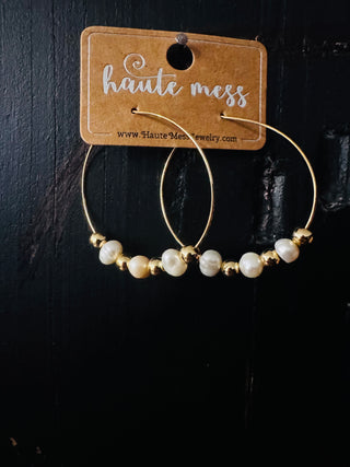 Tarnish Resistant Gold and Pearl Hoop Earrings
