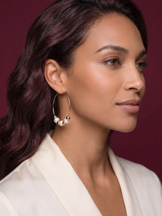 Tarnish Resistant Gold and Pearl Hoop Earrings