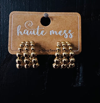 Tarnish Resistant 3 Strand Gold Beaded Hoop Earrings
