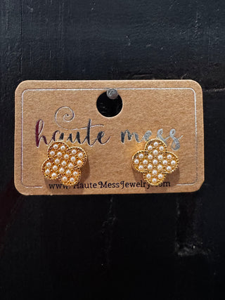 Tarnish Resistant Gold Quatrefoil Stud Earrings