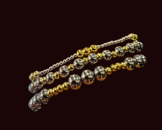 Set of 3 Tarnish Resistant Stretch Gold/Silver Bead Bracelets