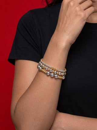Set of 3 Tarnish Resistant Stretch Gold/Silver Bead Bracelets