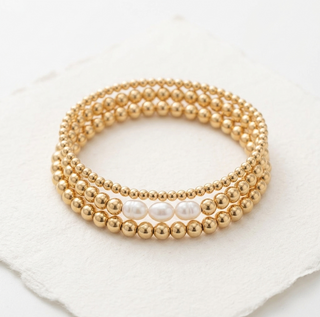 Set of 3 Tarnish Resistant Gold Bead and Water Pearls Bracelet Set