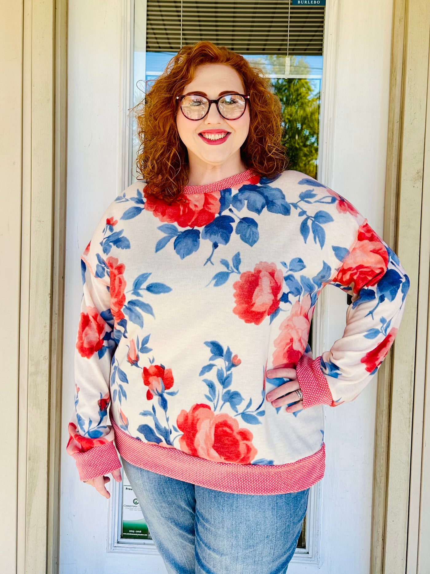 CURVY COLORBLOCK LONG SLEEVE WATERCOLOR TOP