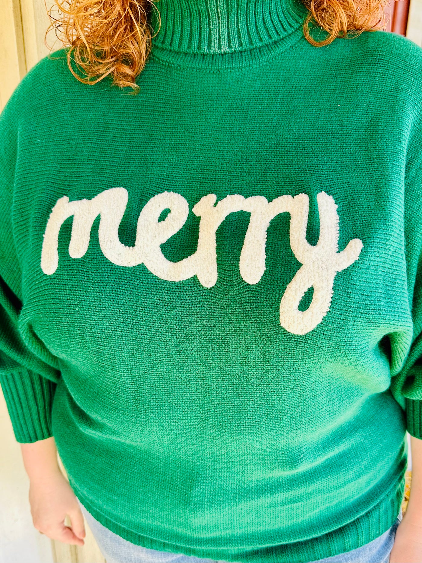 Evergreen Merry Christmas Turtleneck Long Sleeve Sweater