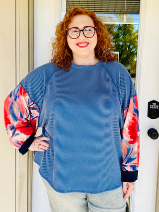 CURVY OVERSIZED MINERAL WASHED RIB KNIT TOP Final Sale