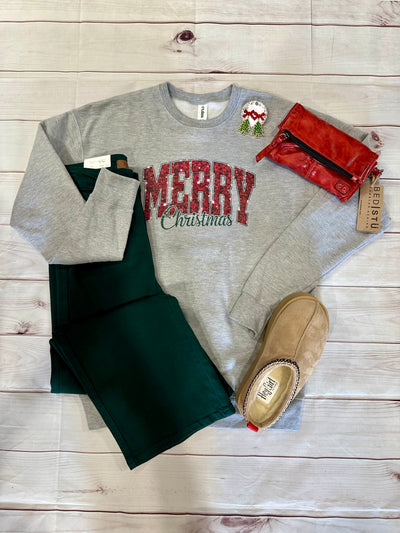 Merry Christmas Sweatshirt on Heather Grey