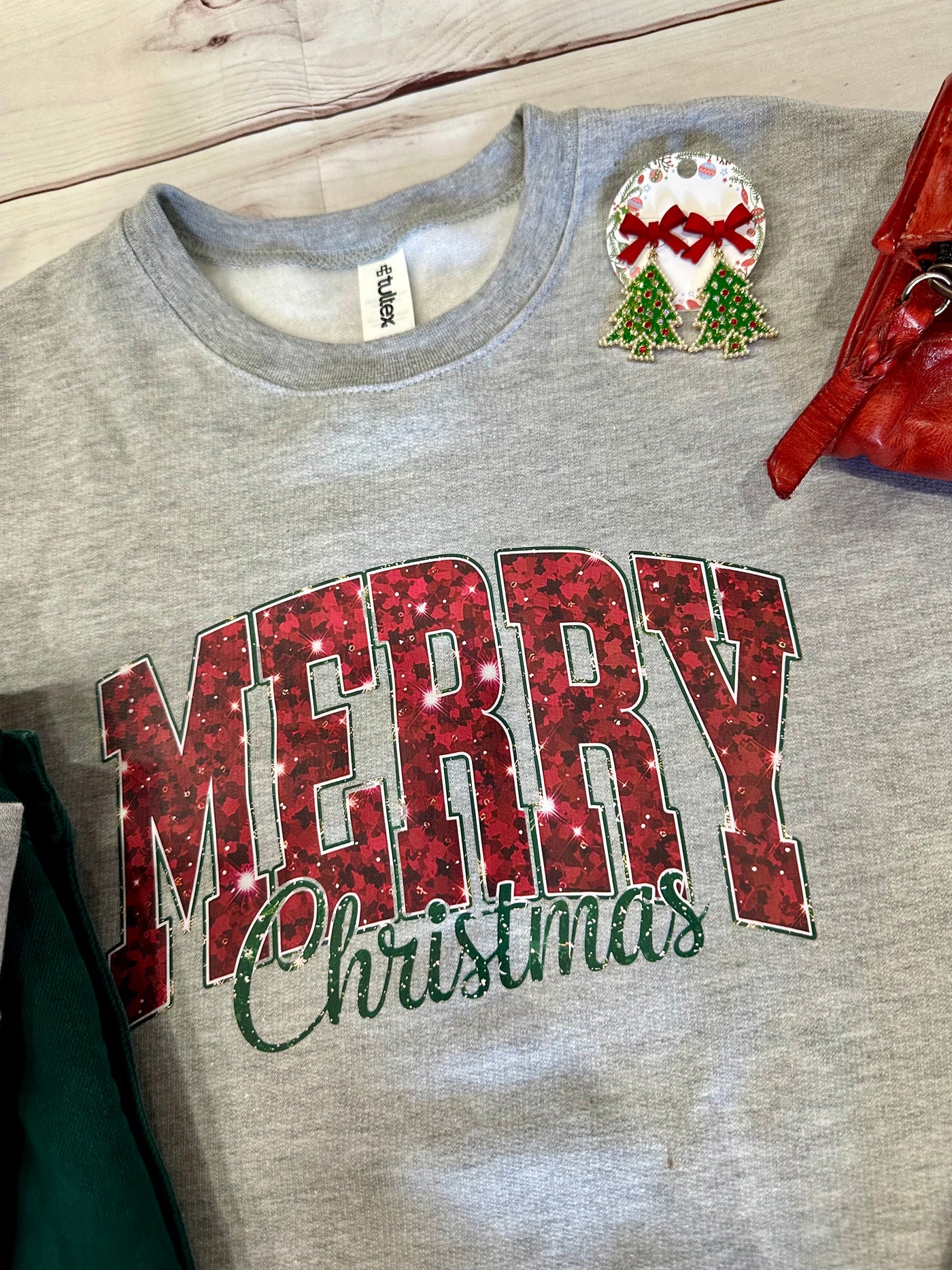 Merry Christmas Sweatshirt on Heather Grey