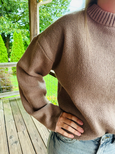 Mocha Oversized Solid Casual Sweater Top