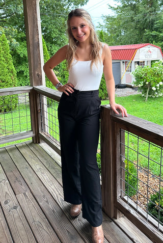 JET BLACK WIDE LEG TROUSERS W/ POCKETS Final Sale