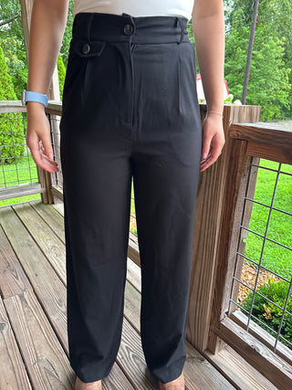 JET BLACK WIDE LEG TROUSERS W/ POCKETS Final Sale