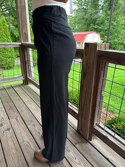 JET BLACK WIDE LEG TROUSERS W/ POCKETS Final Sale