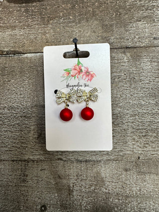 Red Ornament with Bow Drop Earrings