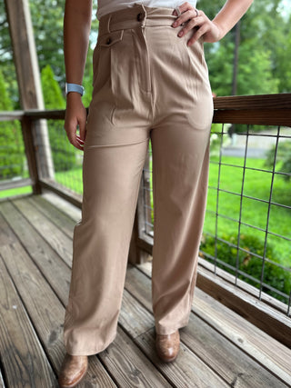 KHAKI WIDE LEG TROUSERS W/ POCKETS Final Sale