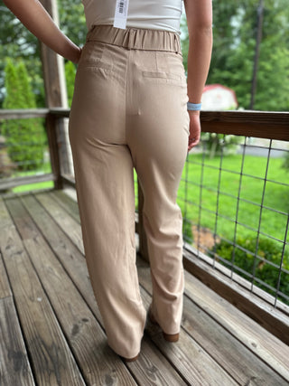 KHAKI WIDE LEG TROUSERS W/ POCKETS Final Sale