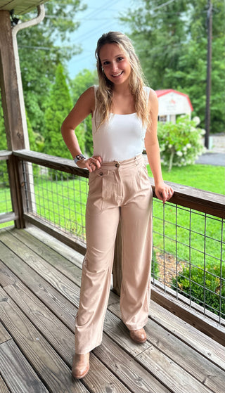 KHAKI WIDE LEG TROUSERS W/ POCKETS Final Sale
