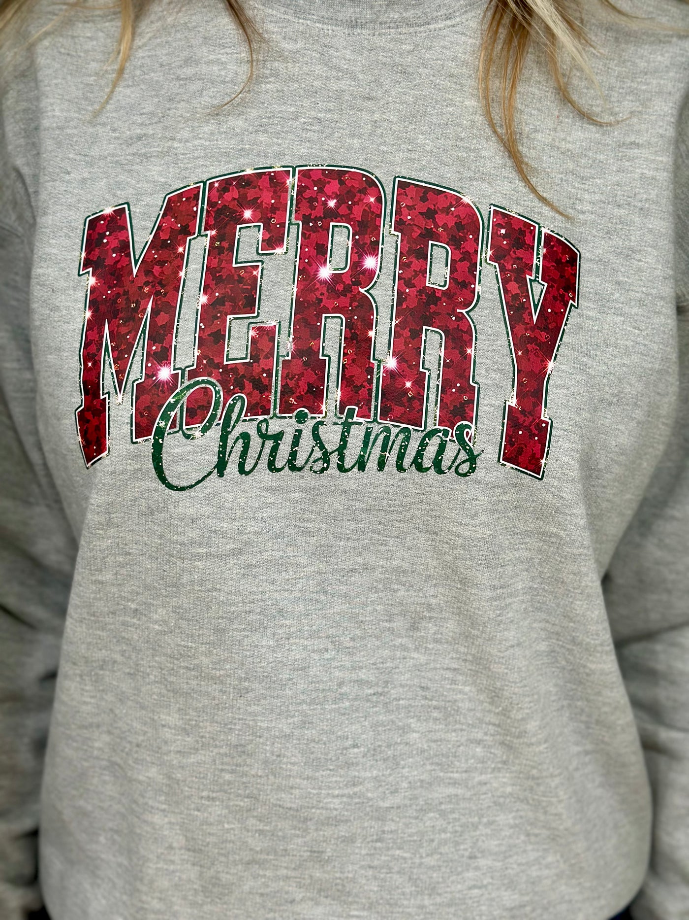 Merry Christmas Sweatshirt on Heather Grey