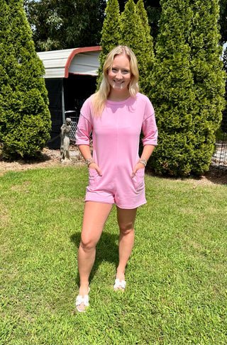 Pink Raw Edge Romper w/ Pockets