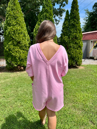 Pink Raw Edge Romper w/ Pockets