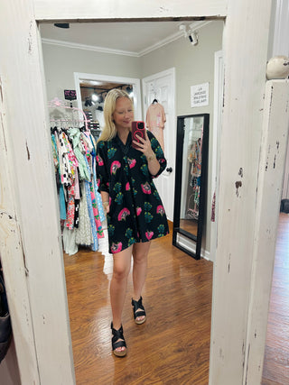 Umgee Black Abstract Print Mini Dress w/ Pockets