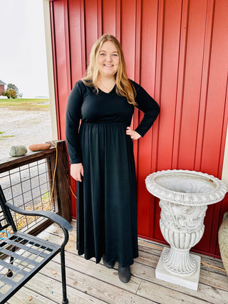 Curvy Black Cutout V-Neck Long Sleeve Maxi Dress Final Sale
