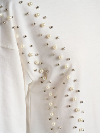 IVORY LONG SLEEVE PEARL DETAILED HOODED PULLOVER SWEATER