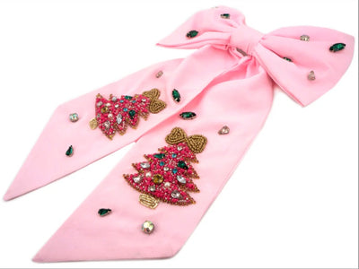 Christmas Ribbon Hair Bows w/Seed Beads (3 Colors)