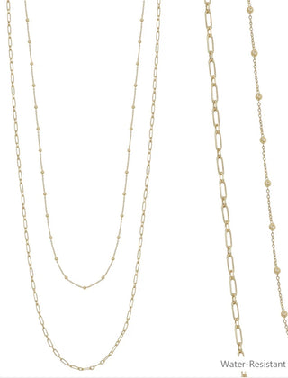 Water Resistant Two Layered Gold Beaded Necklace Set